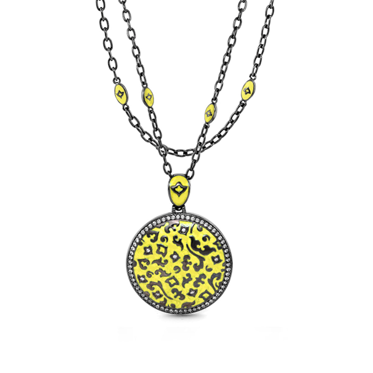 Pendant Fleur de Love with yellow leopard-print pendant on silver chain by Lauren G Adams on Tampa Home & Garden Store