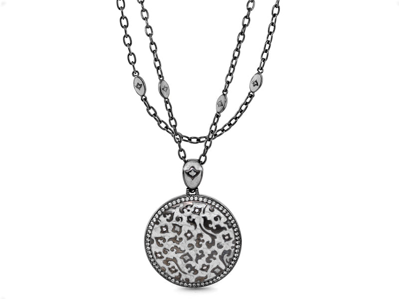 Fleur de Love pendant necklace by Lauren G Adams, silver-toned double-chain round filigree charm on Tampa Home & Garden Store