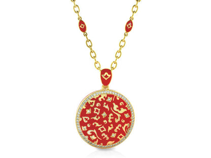 Pendant Fleur de Love by Lauren G Adams, red enamel round pendant on gold chain on Tampa Home & Garden Store