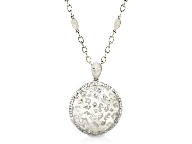 Fleur de Love pendant by Lauren G Adams, silver-tone floral filigree with crystals on chain on Tampa Home & Garden Store
