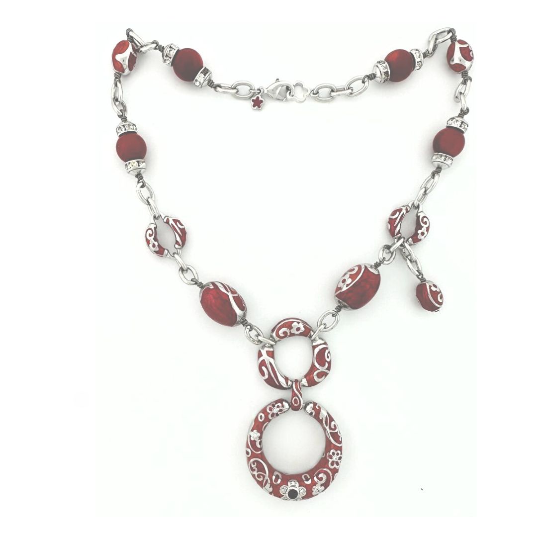 Daisy Swirl Necklace pendant in red enamel with silver floral filigree by Lauren G Adams on Tampa Home & Garden Store