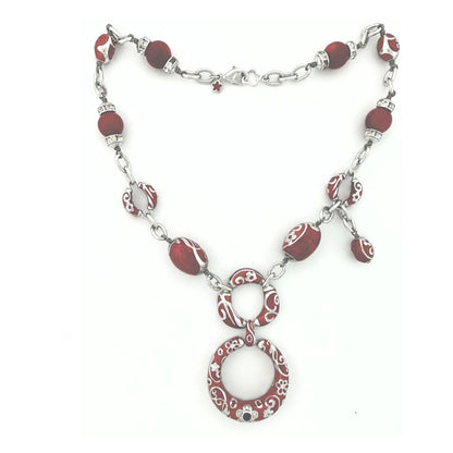 Daisy Swirl Necklace pendant in red enamel with silver floral filigree by Lauren G Adams on Tampa Home & Garden Store