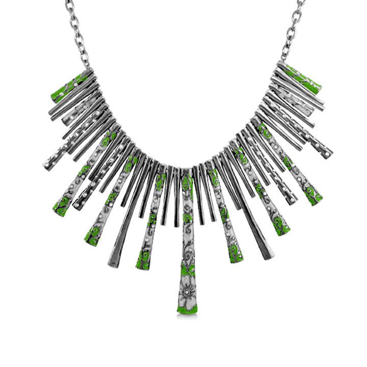 Daisy Swirl Necklace Lauren G Adams, silver-tone short necklace with green enamel bars on Tampa Home & Garden Store