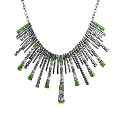 Daisy Swirl Necklace Lauren G Adams, silver-tone short necklace with green enamel bars on Tampa Home & Garden Store