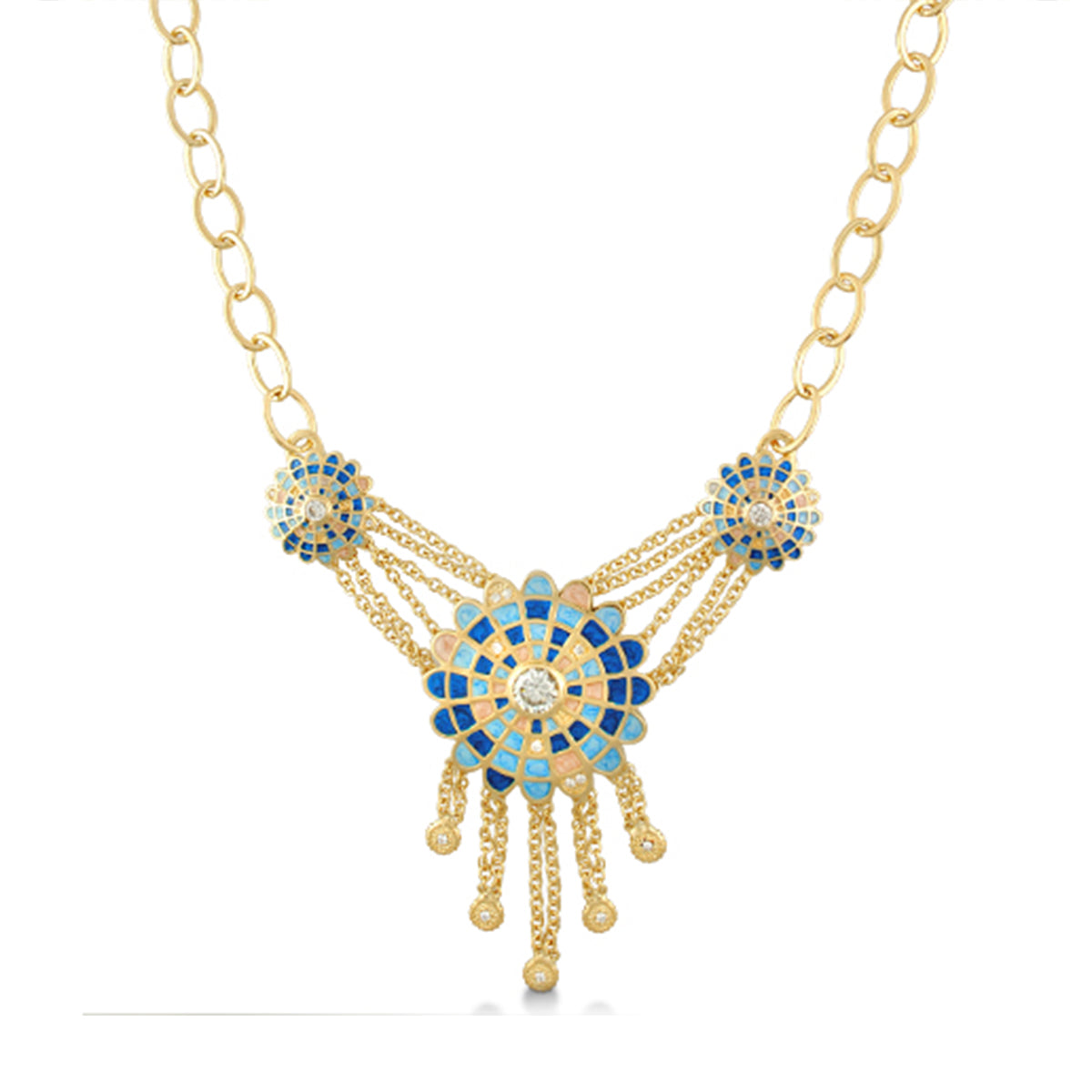 Sundial Necklaces enamel gold-tone blue mosaic pendant with tassel chains by Lauren G Adams on Tampa Home & Garden Store