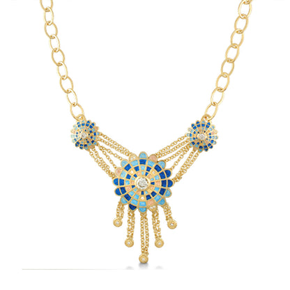 Sundial Necklaces enamel gold-tone blue mosaic pendant with tassel chains by Lauren G Adams on Tampa Home & Garden Store