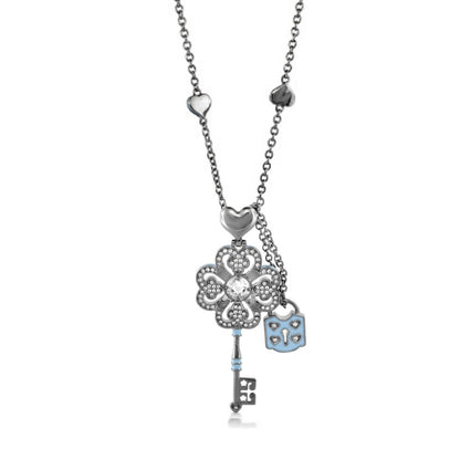 Fun Key Necklace pendant by Lauren G Adams with a crystal flower charm and blue key on a chain on Tampa Home & Garden Store