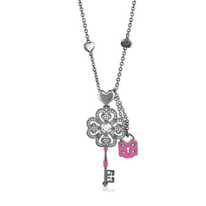 Fun Key Necklace by Lauren G Adams with silver pendant and pink key charm on a chain on Tampa Home & Garden Store