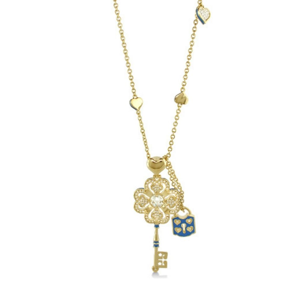 Fun Key Necklace pendant in gold-tone with floral clover motif and key charm by Lauren G Adams on Tampa Home & Garden Store