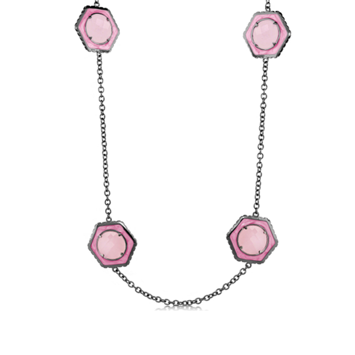 Royal Knight Brass Necklace by Lauren G Adams, long brass chain with pink octagonal charms on Tampa Home & Garden Store