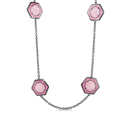 Royal Knight Brass Necklace by Lauren G Adams, long brass chain with pink octagonal charms on Tampa Home & Garden Store