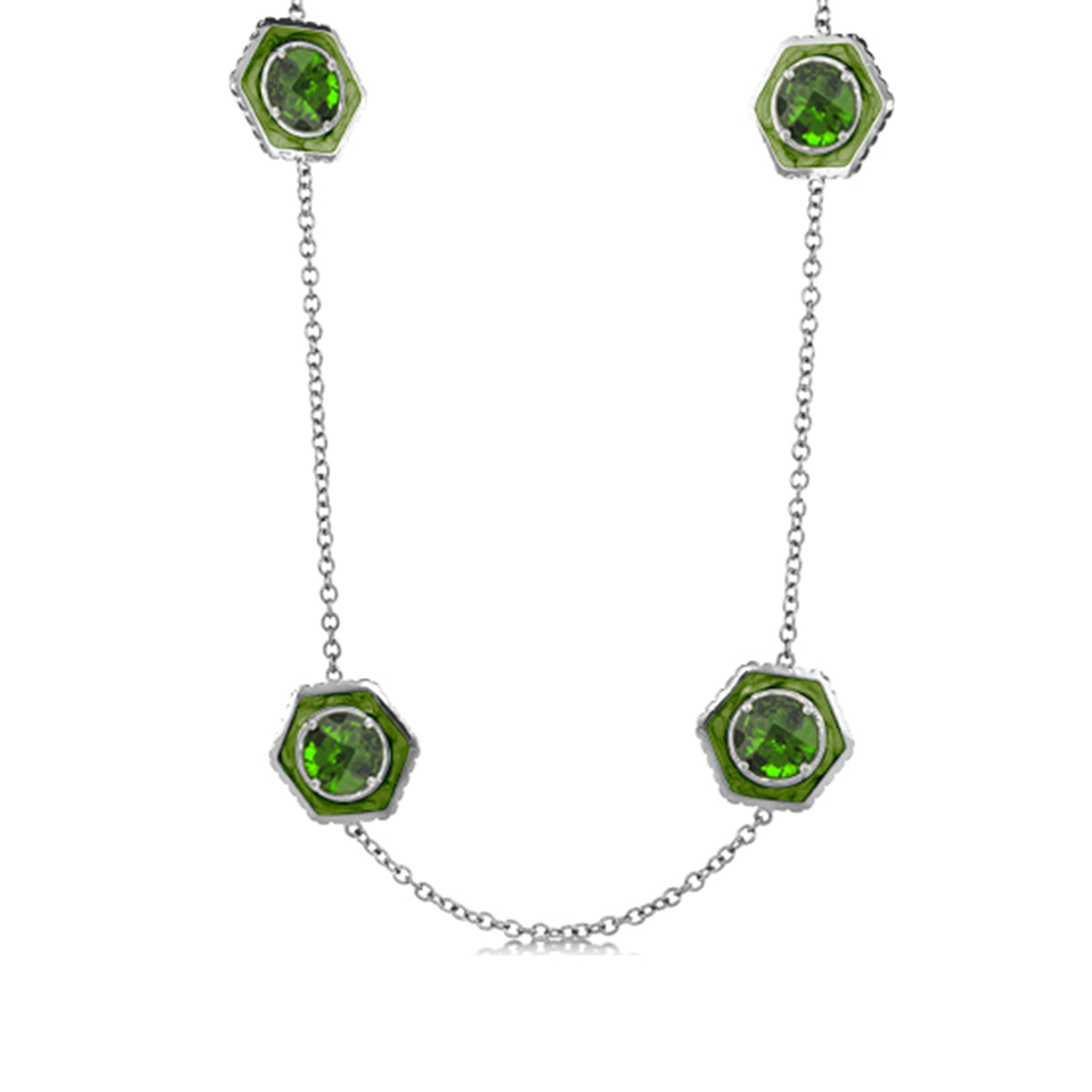 Royal Knight Brass Necklace, Lauren G Adams long necklace with lime stones on silver-tone chain on Tampa Home & Garden Store