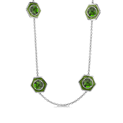 Royal Knight Brass Necklace, Lauren G Adams long necklace with lime stones on silver-tone chain on Tampa Home & Garden Store