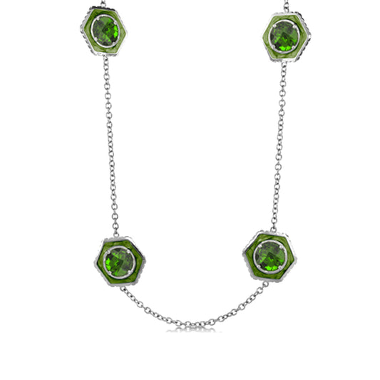 Royal Knight Brass Necklace, Lauren G Adams long necklace with lime stones on silver-tone chain on Tampa Home & Garden Store