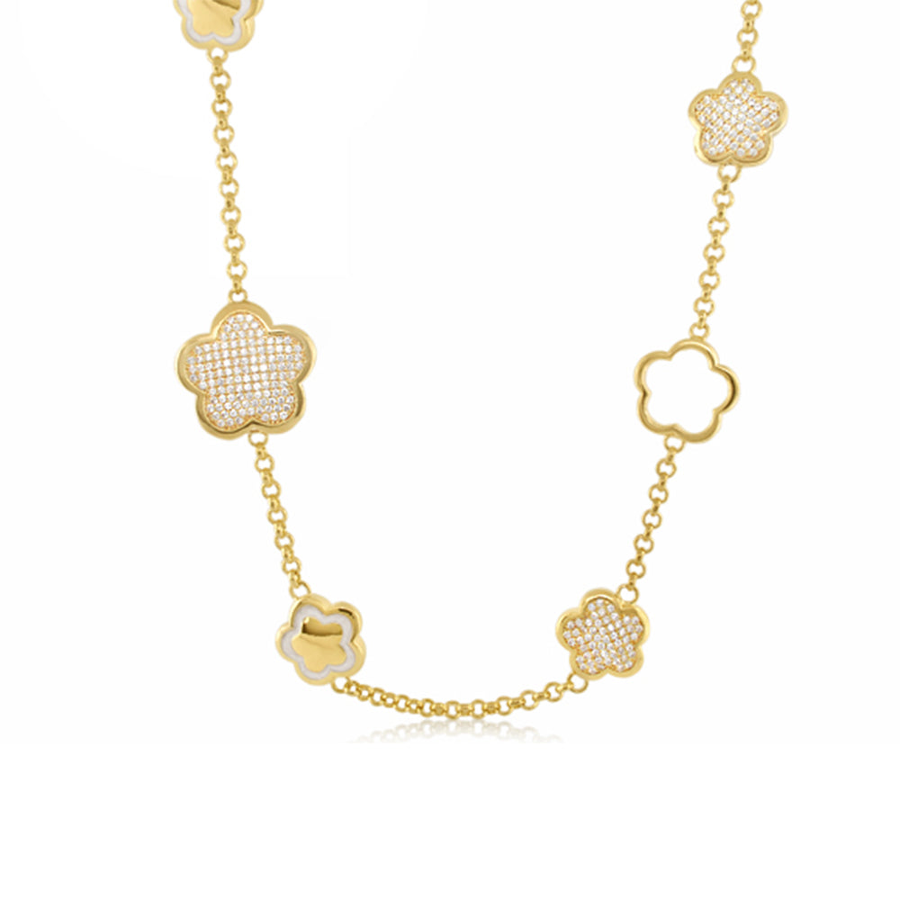 Shiny Daisy short necklace, gold-tone with pave crystal-daisy charms, by Lauren G Adams on Tampa Home & Garden Store