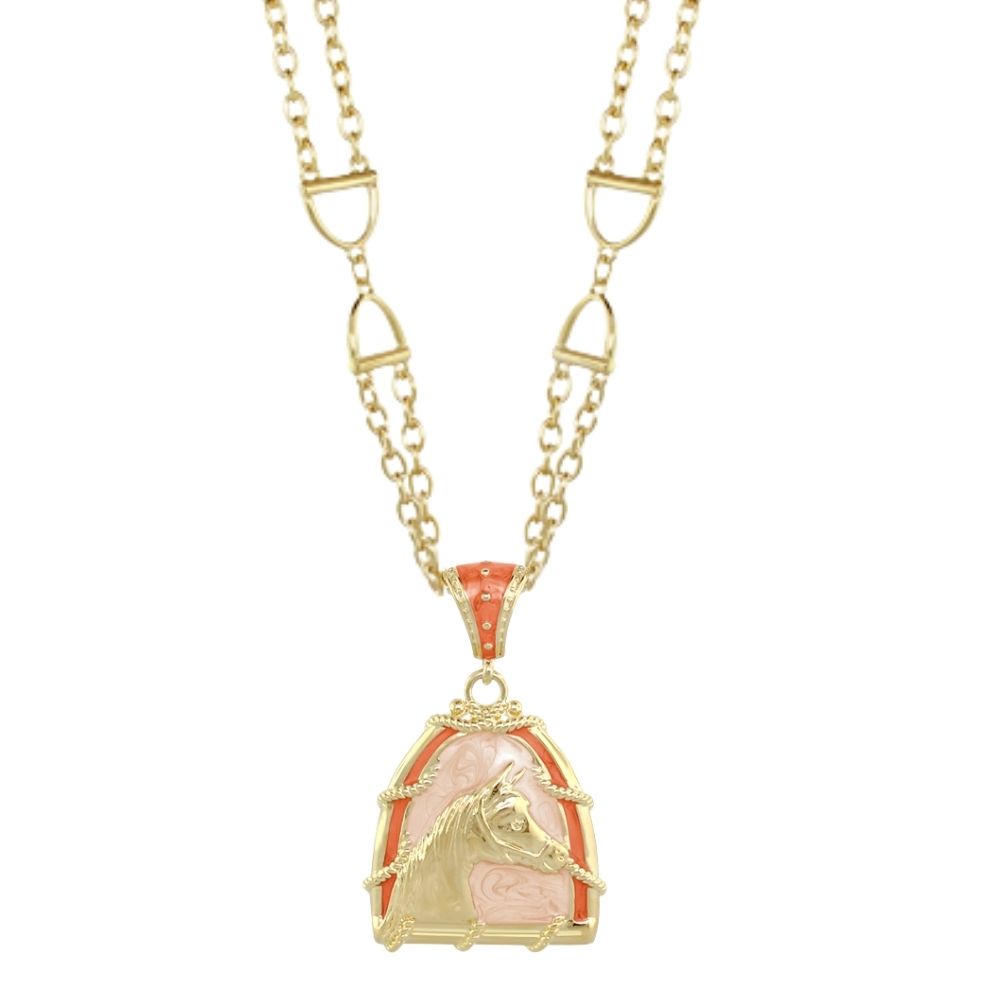 Equestrian short necklace by Lauren G Adams with gold chain and pink horse head pendant on Tampa Home & Garden Store