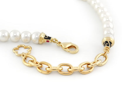 Fab Pink Flower Enamel Necklace by Lauren G Adams with pearl strand and gold chain lobster clasp on Tampa Home & Garden Store