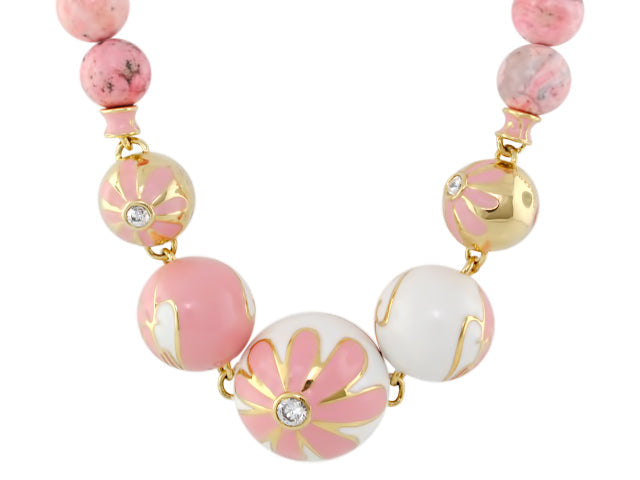 Fab Pink Flower Enamel Necklace by Lauren G Adams with pink and white floral enamel beads on Tampa Home & Garden Store
