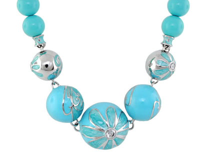 Fab Pink Flower Enamel Necklace by Lauren G Adams with turquoise beads and silver charms on Tampa Home & Garden Store