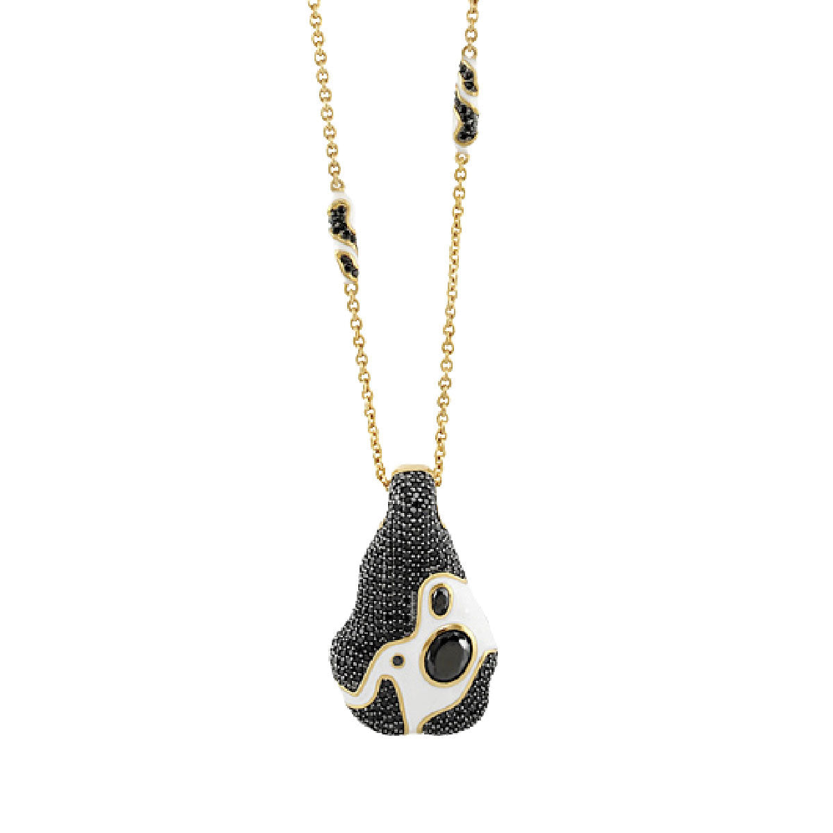 Fire And Ice enamel necklace by Lauren G Adams on gold chain with black pave and white enamel on Tampa Home & Garden Store