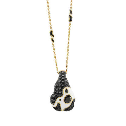 Fire And Ice enamel necklace by Lauren G Adams on gold chain with black pave and white enamel on Tampa Home & Garden Store