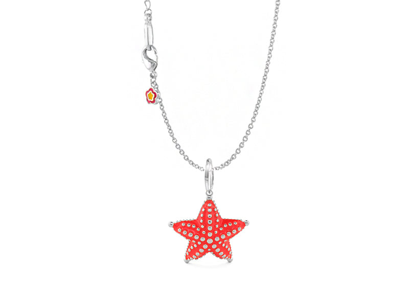 Eau Starfish Pendant by Lauren G Adams, red dotted starfish with white dots on silver chain on Tampa Home & Garden Store