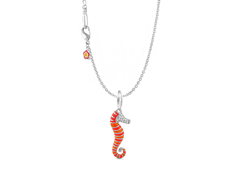 Eau Seahorse Necklace by Lauren G Adams, orange striped seahorse pendant on silver chain on Tampa Home & Garden Store