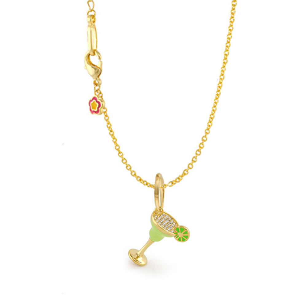 Viva Margarita Cocktail Pendant necklace gold-tone with lime-green margarita glass charm on Tampa Home & Garden Store