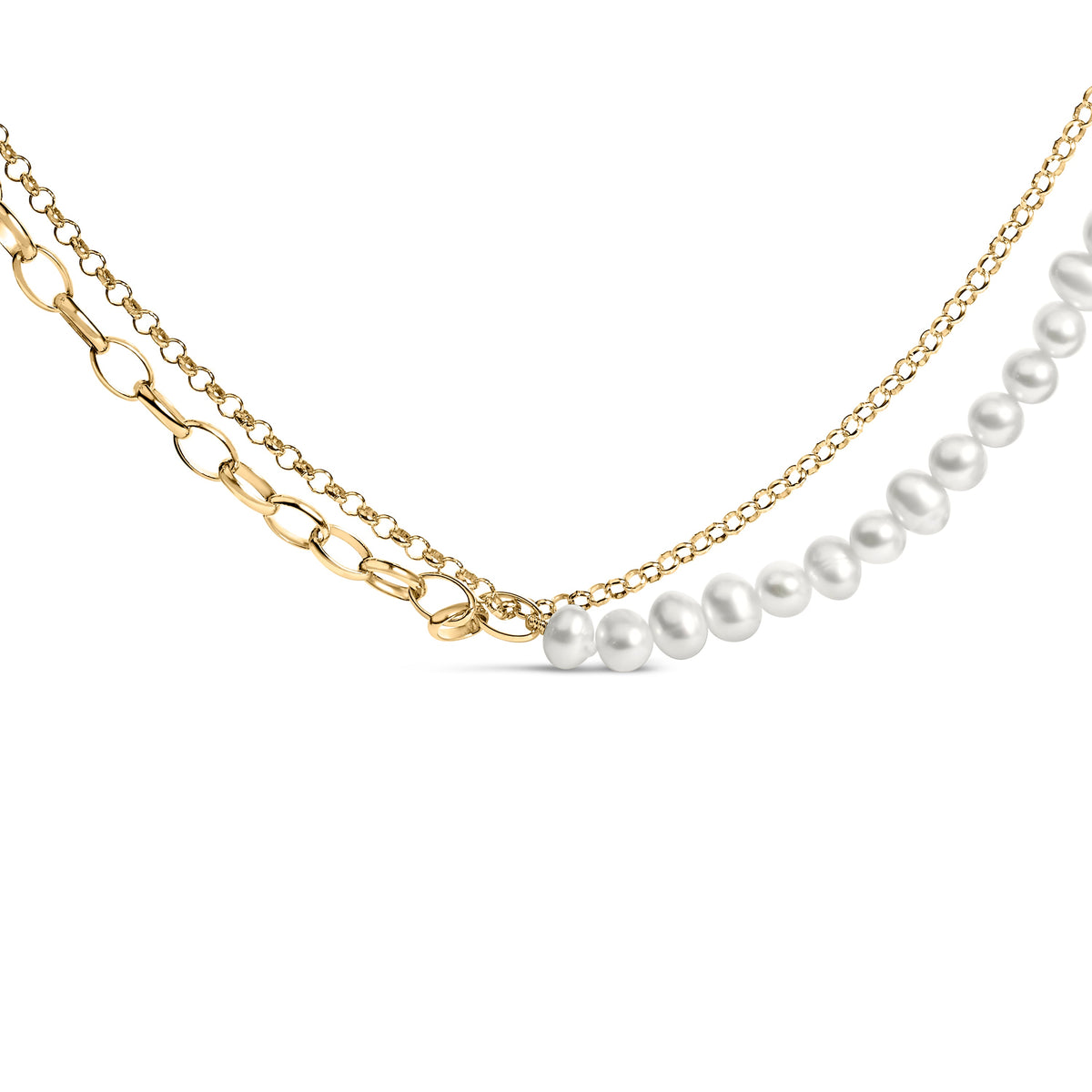 18K yellow gold vermeil cultured pearl strand necklace with rolo and paperclip chain on Tampa Home & Garden Store