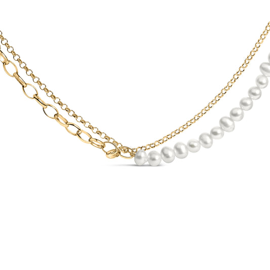18K yellow gold vermeil cultured pearl strand necklace with rolo and paperclip chain on Tampa Home & Garden Store