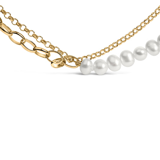 18K yellow gold vermeil cultured pearl strand necklace with rolo and paperclip chain on Tampa Home & Garden Store