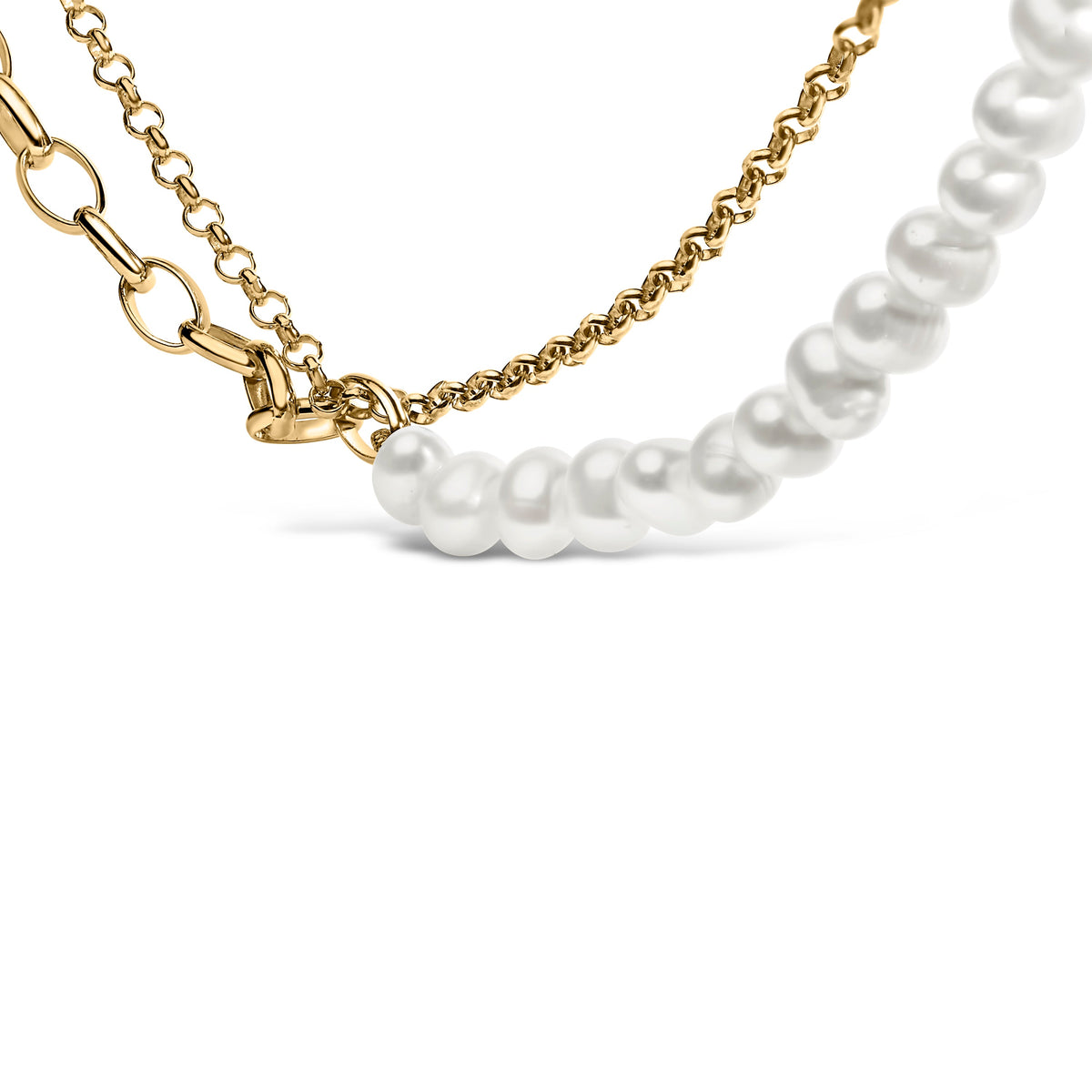 Necklace by Bids.com: 18K yellow gold vermeil cultured pearl strand with rolo and paperclip chain on Tampa Home & Garden Store