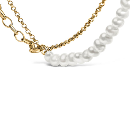 Necklace by Bids.com: 18K yellow gold vermeil cultured pearl strand with rolo and paperclip chain on Tampa Home & Garden Store