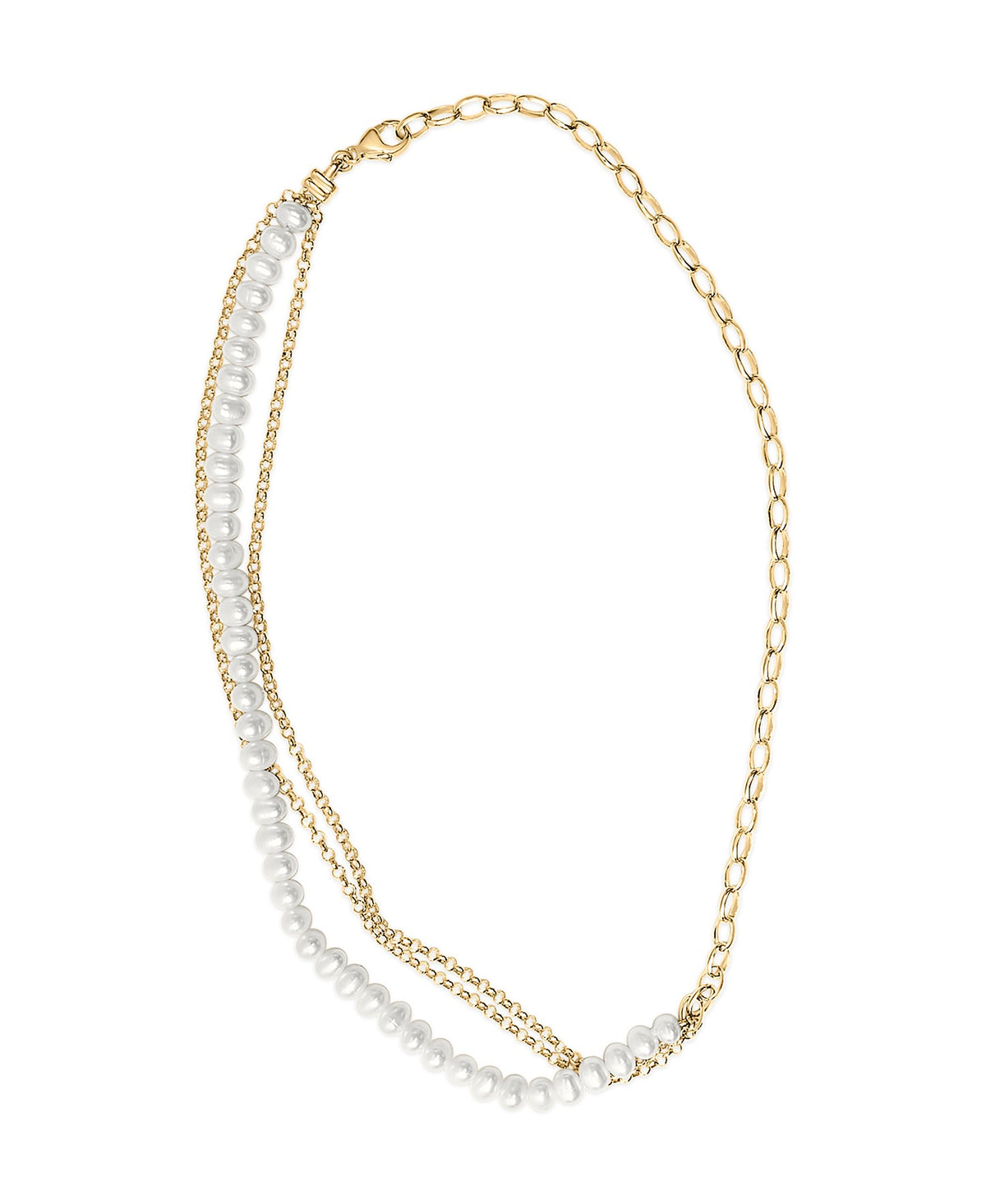 Necklace with cultured pearl strand and gold rolo and paperclip chains, 18K yellow gold vermeil on Tampa Home & Garden Store