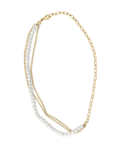 Necklace with cultured pearl strand and gold rolo and paperclip chains, 18K yellow gold vermeil on Tampa Home & Garden Store