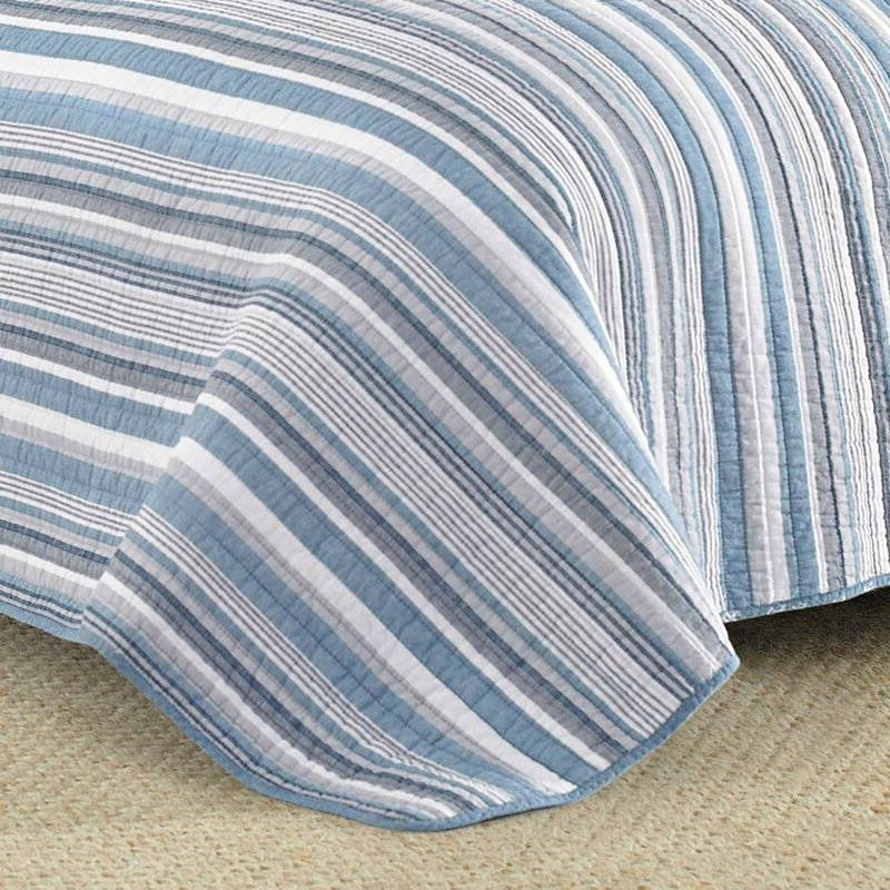 Juego de colcha reversible de algodón 100% con anclas náuticas azules, 3 piezas, tamaño Full/Queen