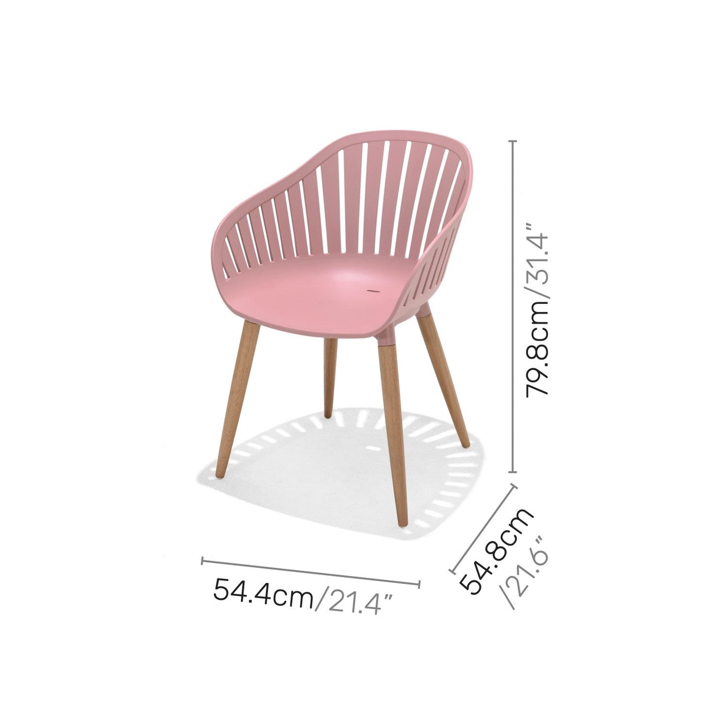 Nassau Bistro Chair Peony Pink Social Plastic 3pc outdoor set, pink chair with wooden legs on Tampa Home & Garden Store