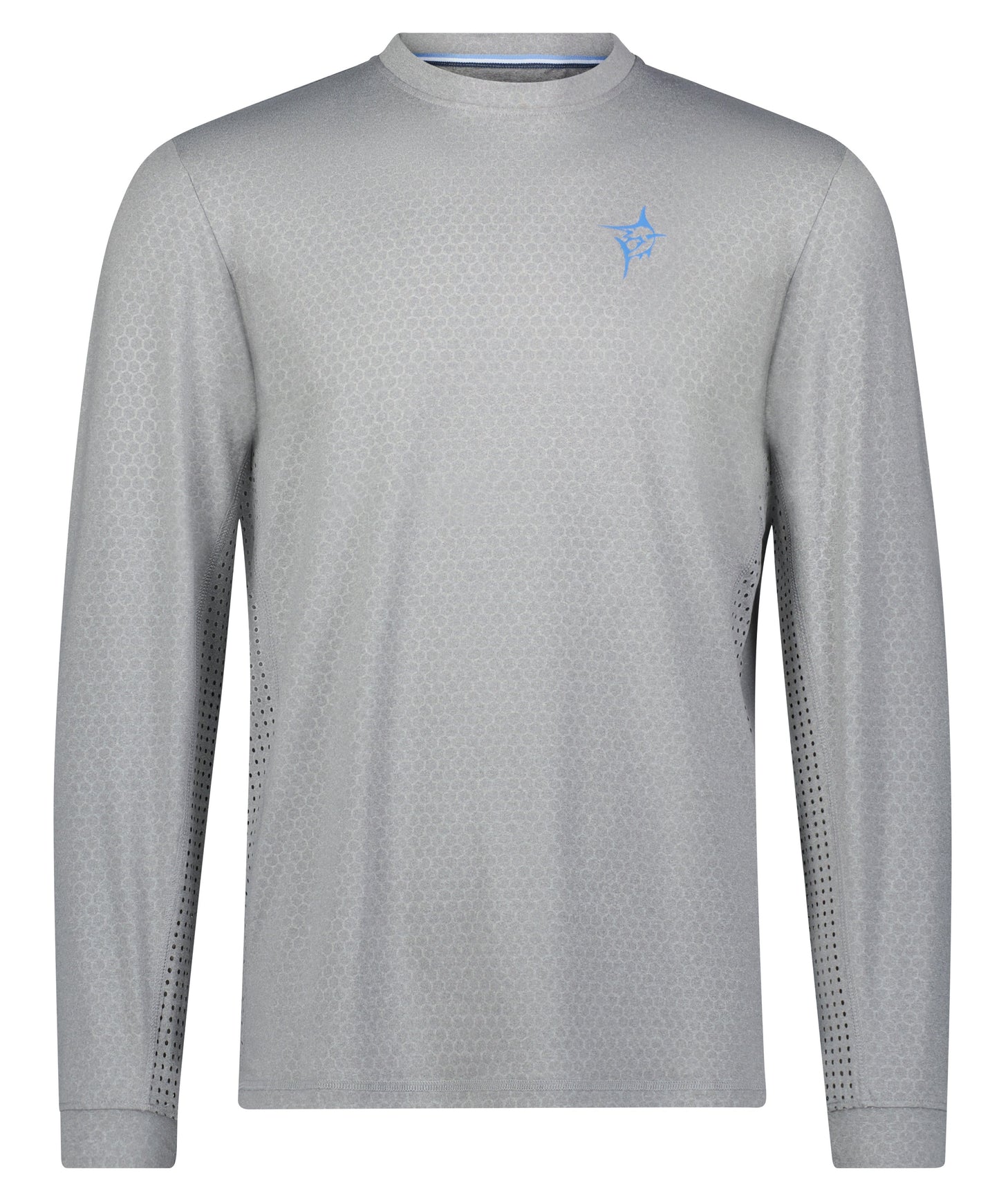 NautiFlex Performance Tee gray with honeycomb texture and light blue White Water Life logo on Tampa Home & Garden Store