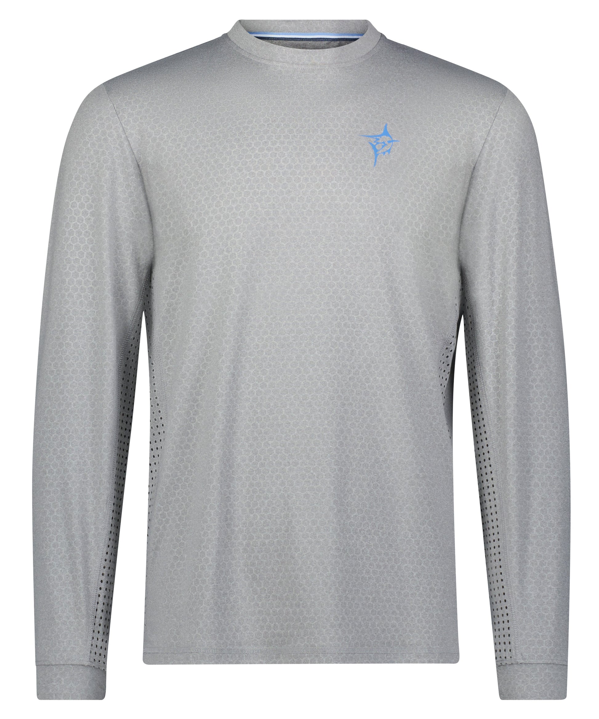 NautiFlex Performance Tee gray with honeycomb texture and blue White Water Life logo on Tampa Home & Garden Store