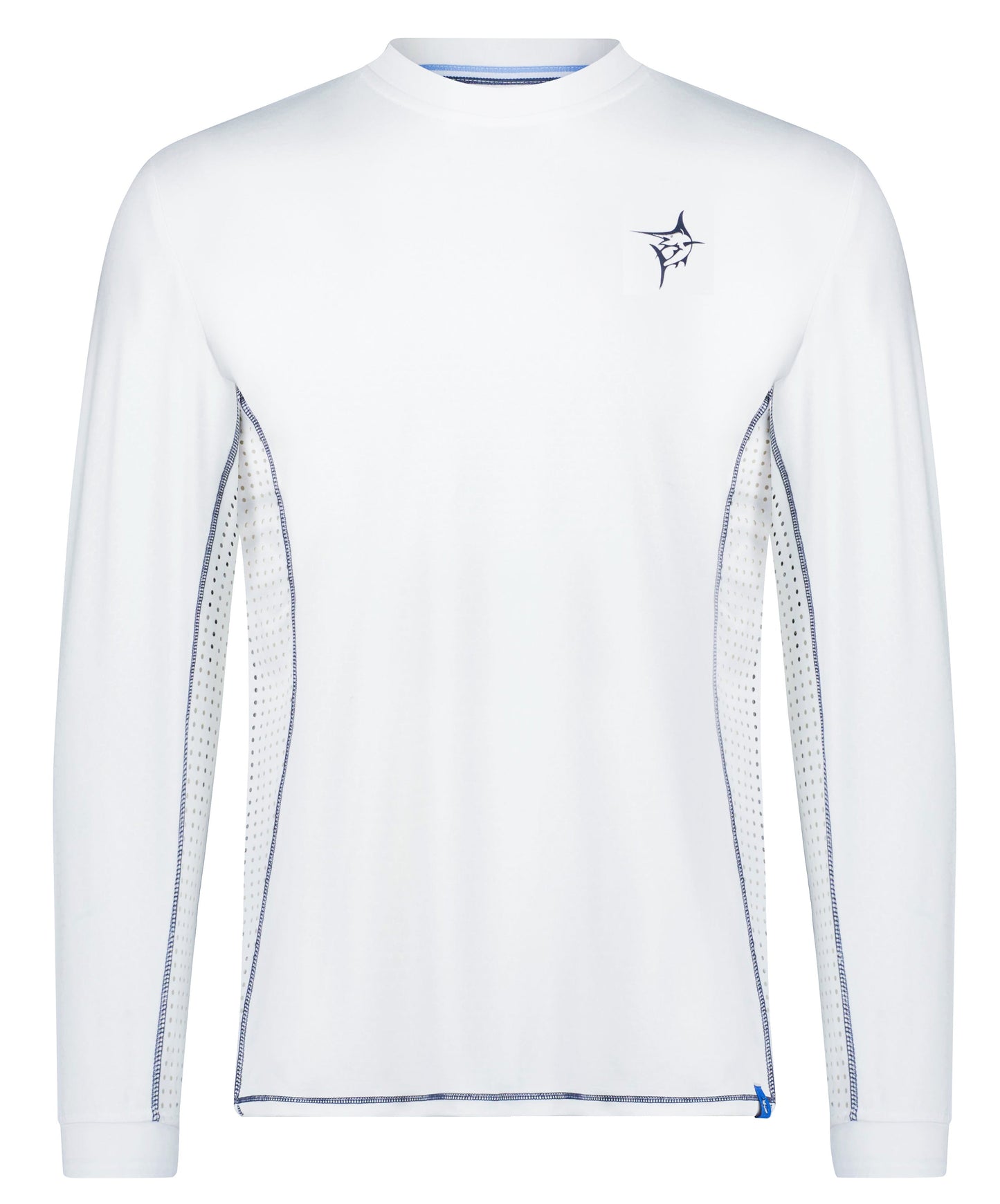 NautiFlex Performance Tee white crewneck mesh side panels and blue piping logo on chest on Tampa Home & Garden Store