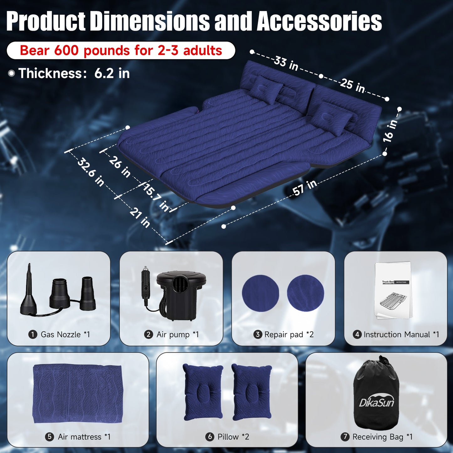 DikaSun Universal SUV Air Mattress navy with upgraded flocking includes electric pump on Tampa Home & Garden Store