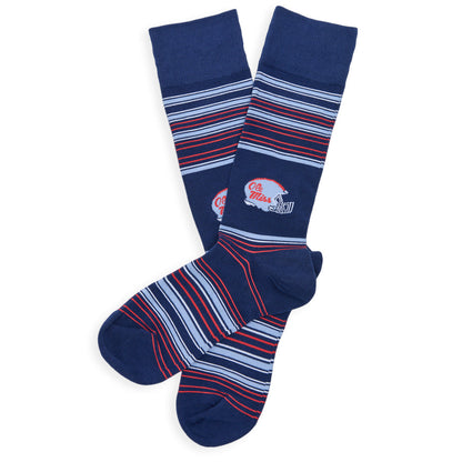 Ole Miss Rebel 4-Pack DeadSoxy socks, navy with red/blue stripes and Ole Miss logo on Tampa Home & Garden Store