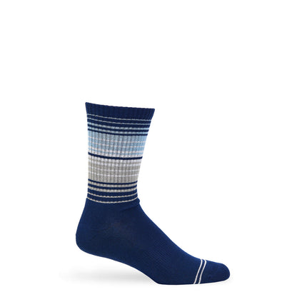 Navy Ombre Stripe Casual Crew Socks by DeadSoxy with blue gradient bands on Tampa Home & Garden Store