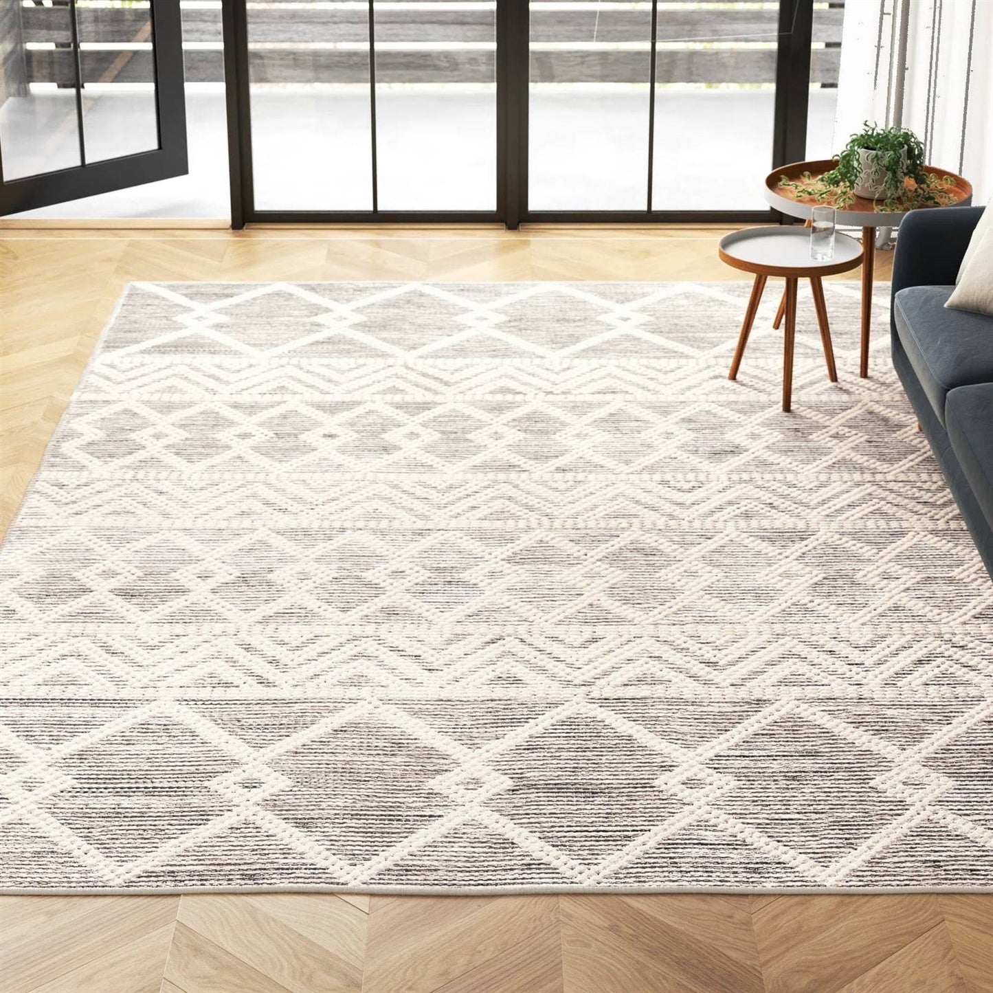 Alfombra de área de 2,74 x 3,66 m, estilo persa, mezcla de lana tejida a mano, gris, beige y marfil