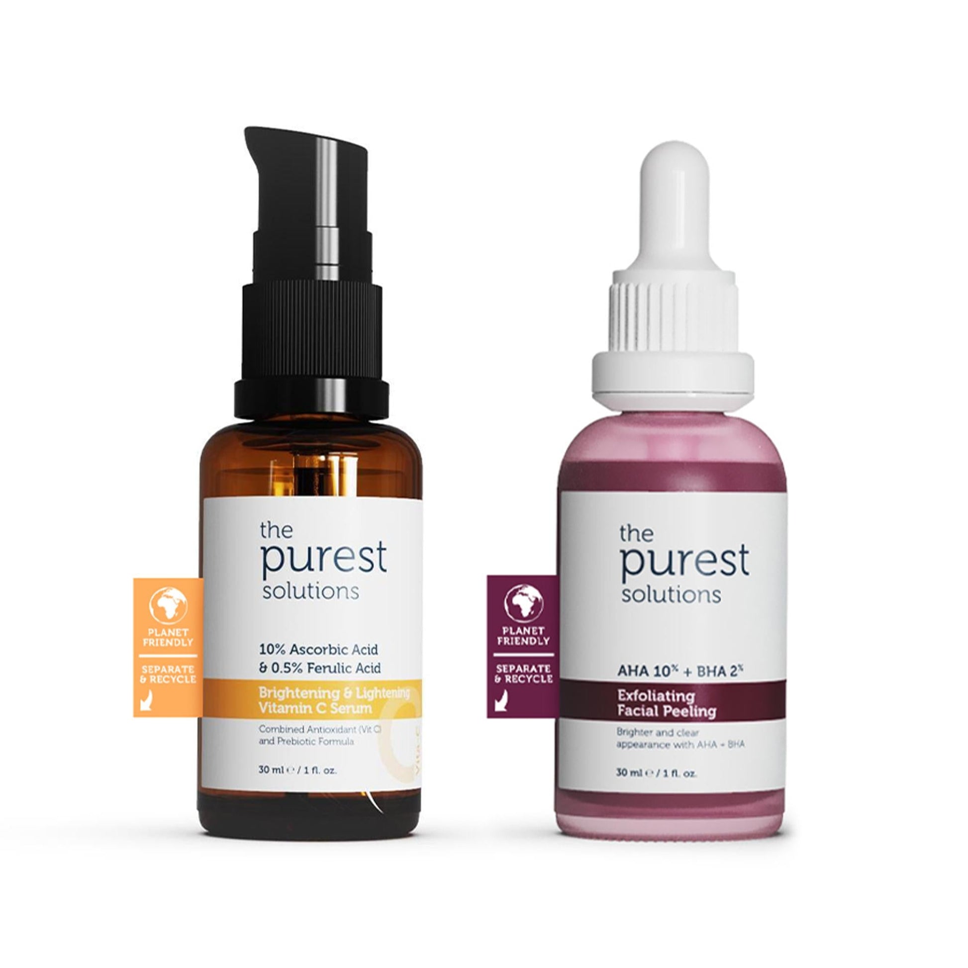 Skincare duo: The Purest Solutions amber vitamin C serum and pink AHA/BHA exfoliating peel on Tampa Home & Garden Store
