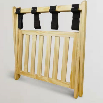 Estante para equipaje de madera maciza con estante de almacenamiento inferior en color natural con correas negras