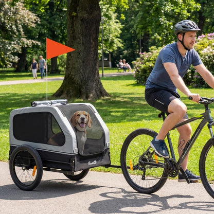 Dog bike trailer PawHut for small to medium dogs with universal bicycle coupler gray fabric on Tampa Home & Garden Store