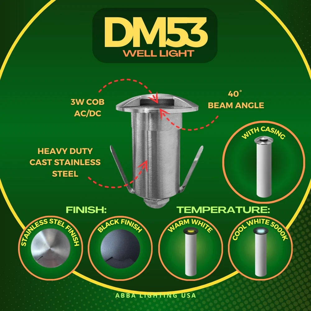 DM53 3W COB LED Monodirectional Stainless Steel Waterproof In-Ground Landscape Well Light