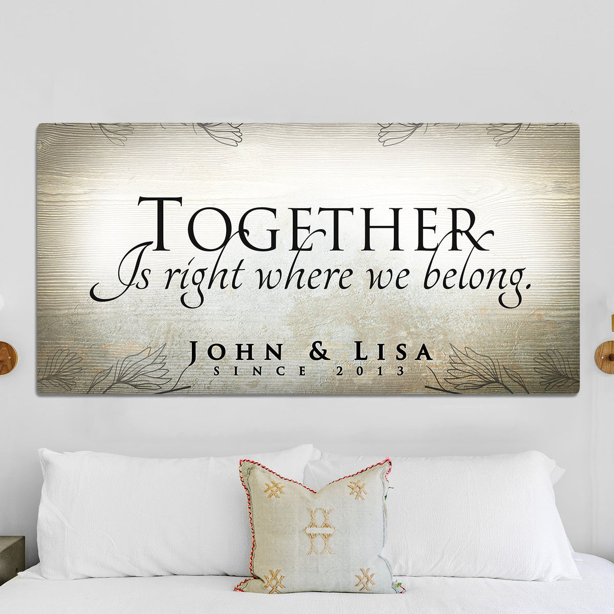 Together Sign canvas wall art with gold background and elegant script by Tailored Canvases on Tampa Home & Garden Store