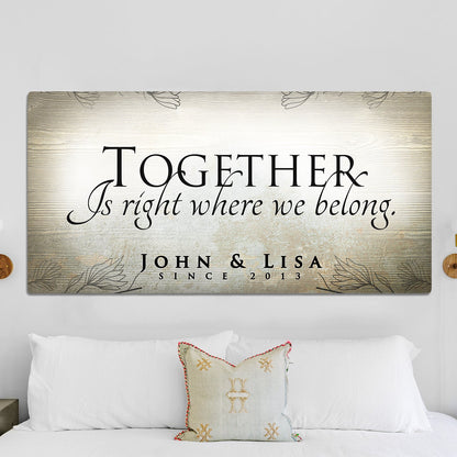 Together Sign canvas wall art with gold background and elegant script by Tailored Canvases on Tampa Home & Garden Store